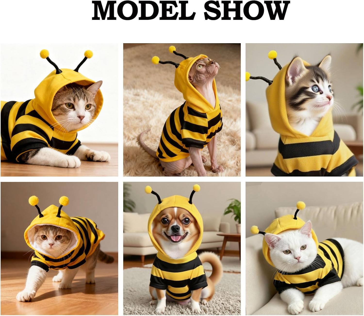 Cat Bee Costume Cat Christmas Costume Cute Cats Clothes Pet Cats Hoodie Warm Kitten Bumblebee Outfit Dog Bee Costumes Holiday Cosplay Puppy Bees Stripes Clothes(Yellow,XS)