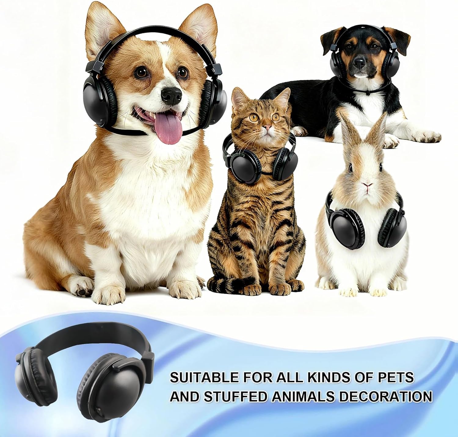 Pet Headphones for Small Dogs & Cats-Adjustable Headband Costume Accessories for Stuffed Animals Dress Up-Cute Party Favors, Cosplay Props, Photo Shoot Supplies-Black&Pink