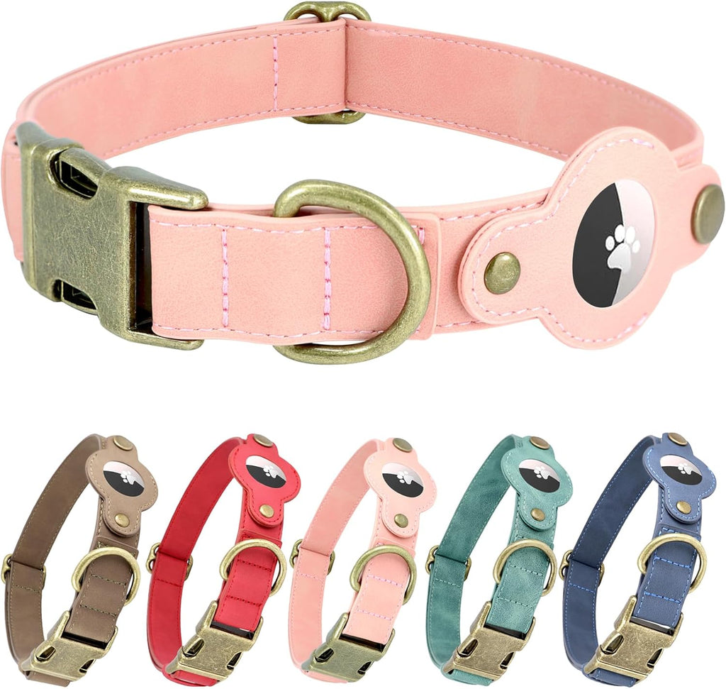 AirTag Dog Collar for Small Dogs Puppy - Soft Leather Dog Collar with Apple AirTag Holder and Metal Buckle - Smart Tracker GPS Apple Air Tag Pet Collars (Red, S)