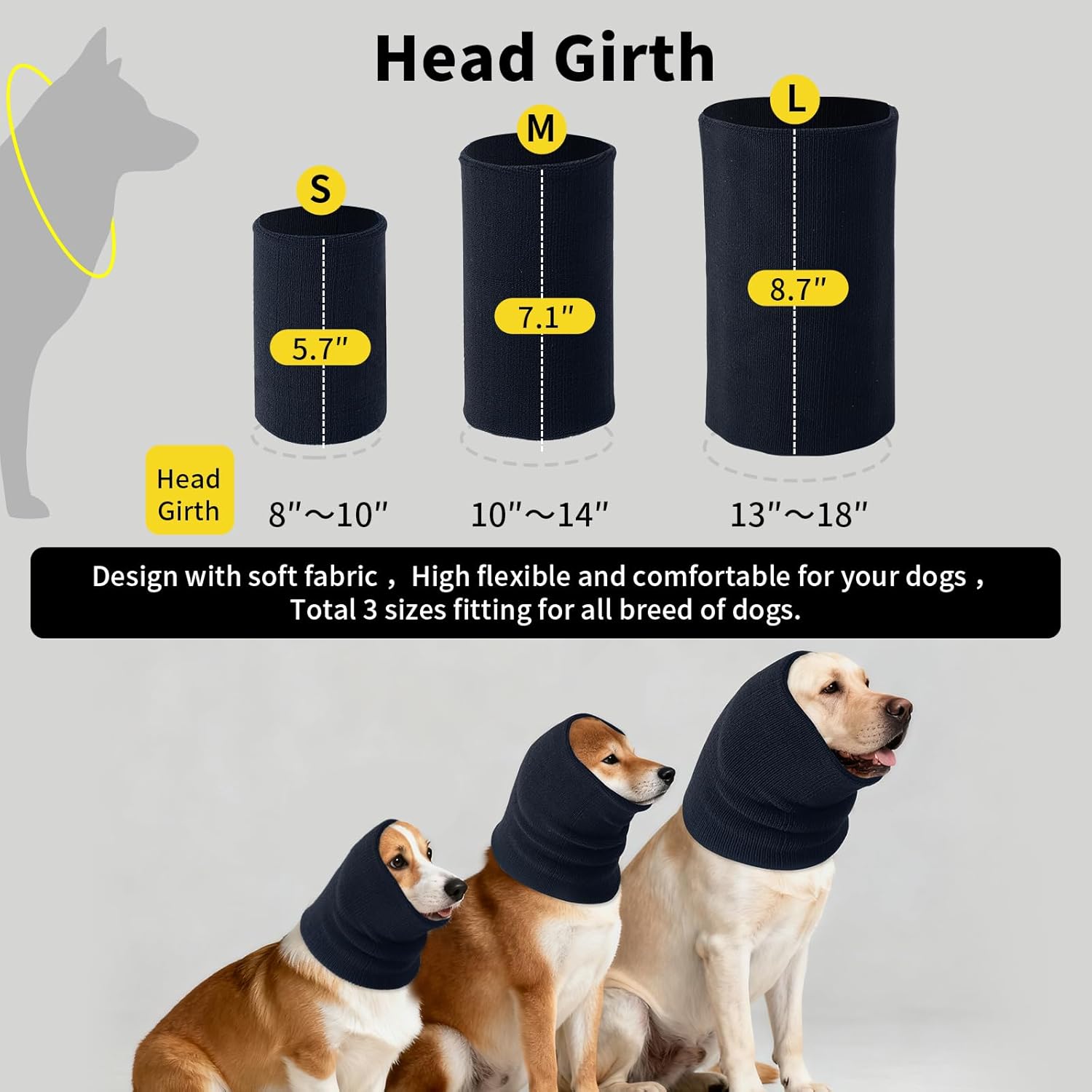 3Pack Dog Calming Hoodie for Small Medium Large Dogs High Elastic Pet Anxiety Relief Ear Wrap Cat Calming Collar Noise Reduce Protection for Fireworks,Thunder,Force Drying (Grey)