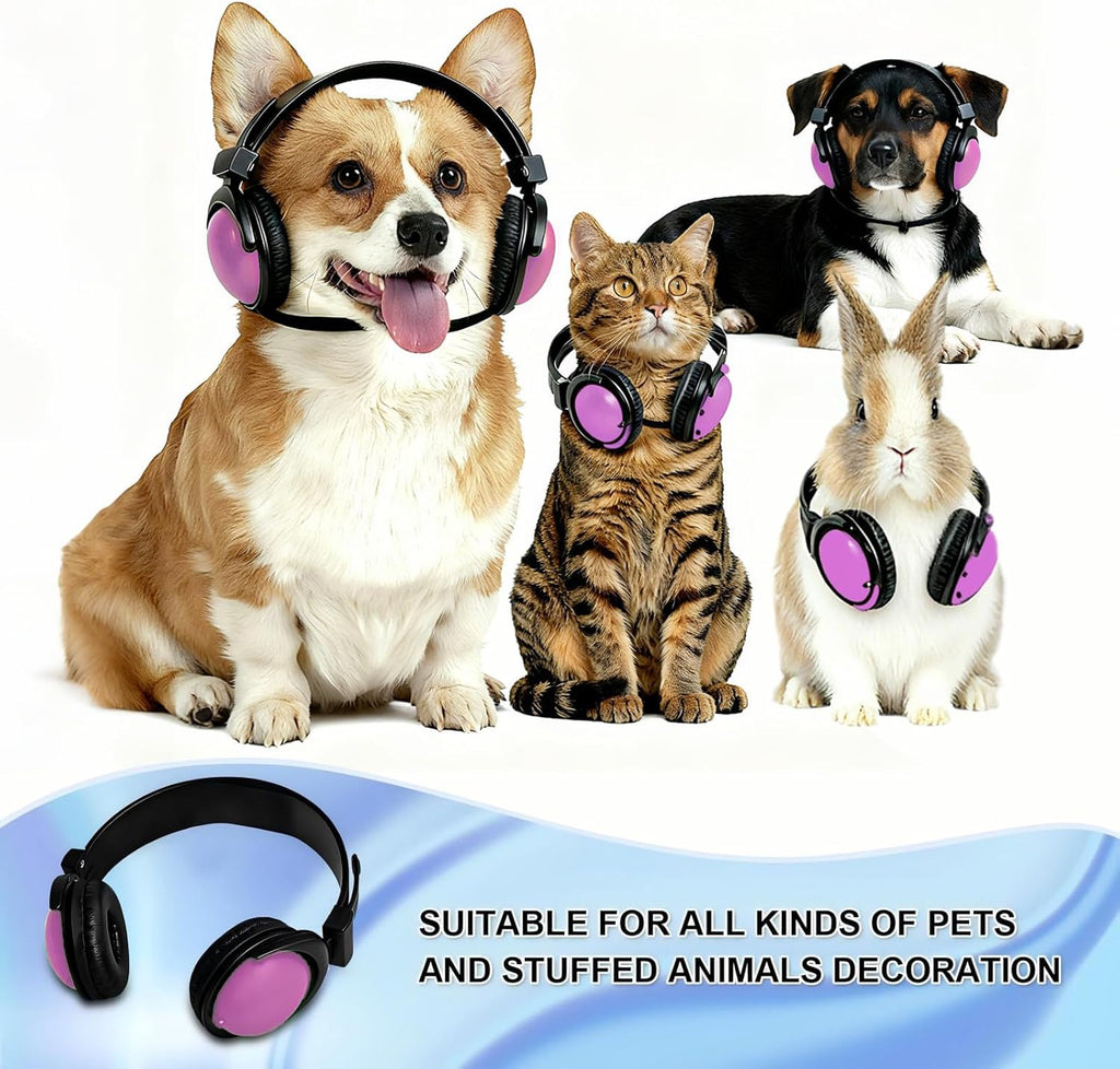 Pet Headphones for Small Dogs & Cats-Adjustable Headband Costume Accessories for Stuffed Animals Dress Up-Cute Party Favors, Cosplay Props, Photo Shoot Supplies-Black&Pink