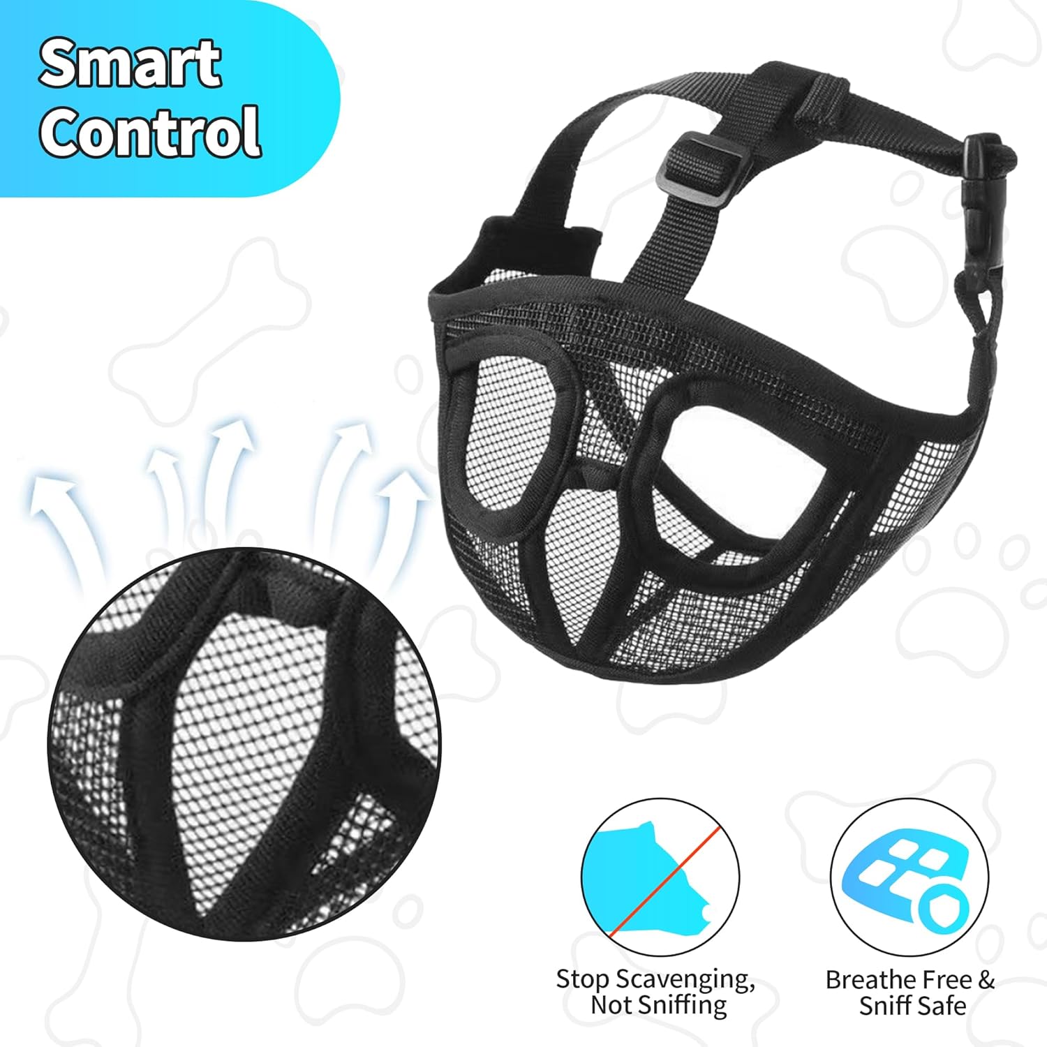 Short Snout Dog Muzzle, French Bulldog Muzzle with Soft Mesh Adjustable Anti Bitting Chewing Barking for Medium Large Breeds Pug/Shih Tzu/Boston Terrier Grey L-3