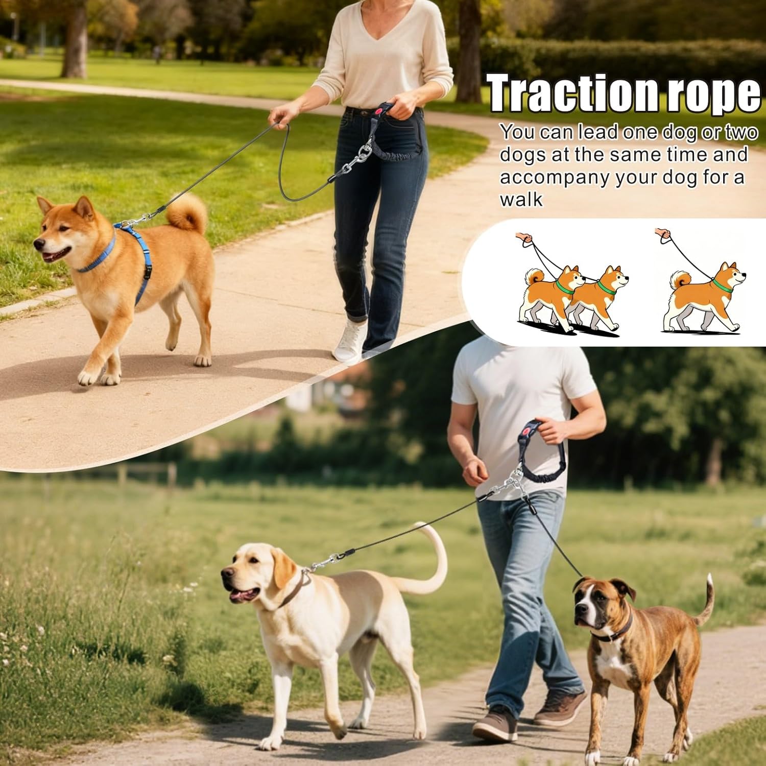 Dog Seat Belt for Car, 2 Pcs Stainless Steel Chew Proof Dog Seatbelt 3 in 1 Harness for Safety Heavy Duty Pet Seat Belt for Medium & Large Dogs (Black+Black)