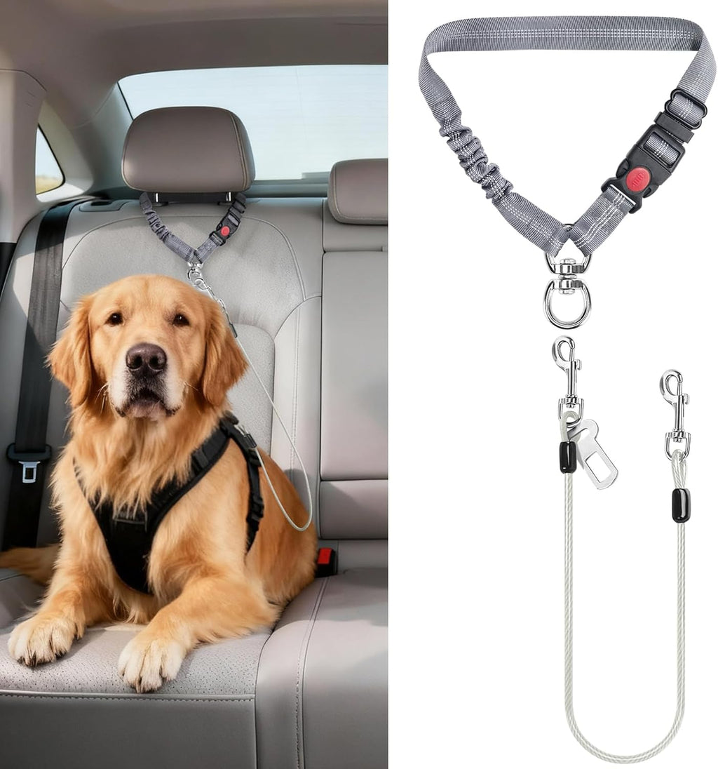 Dog Seat Belt for Car, 2 Pcs Stainless Steel Chew Proof Dog Seatbelt 3 in 1 Harness for Safety Heavy Duty Pet Seat Belt for Medium & Large Dogs (Black+Black)