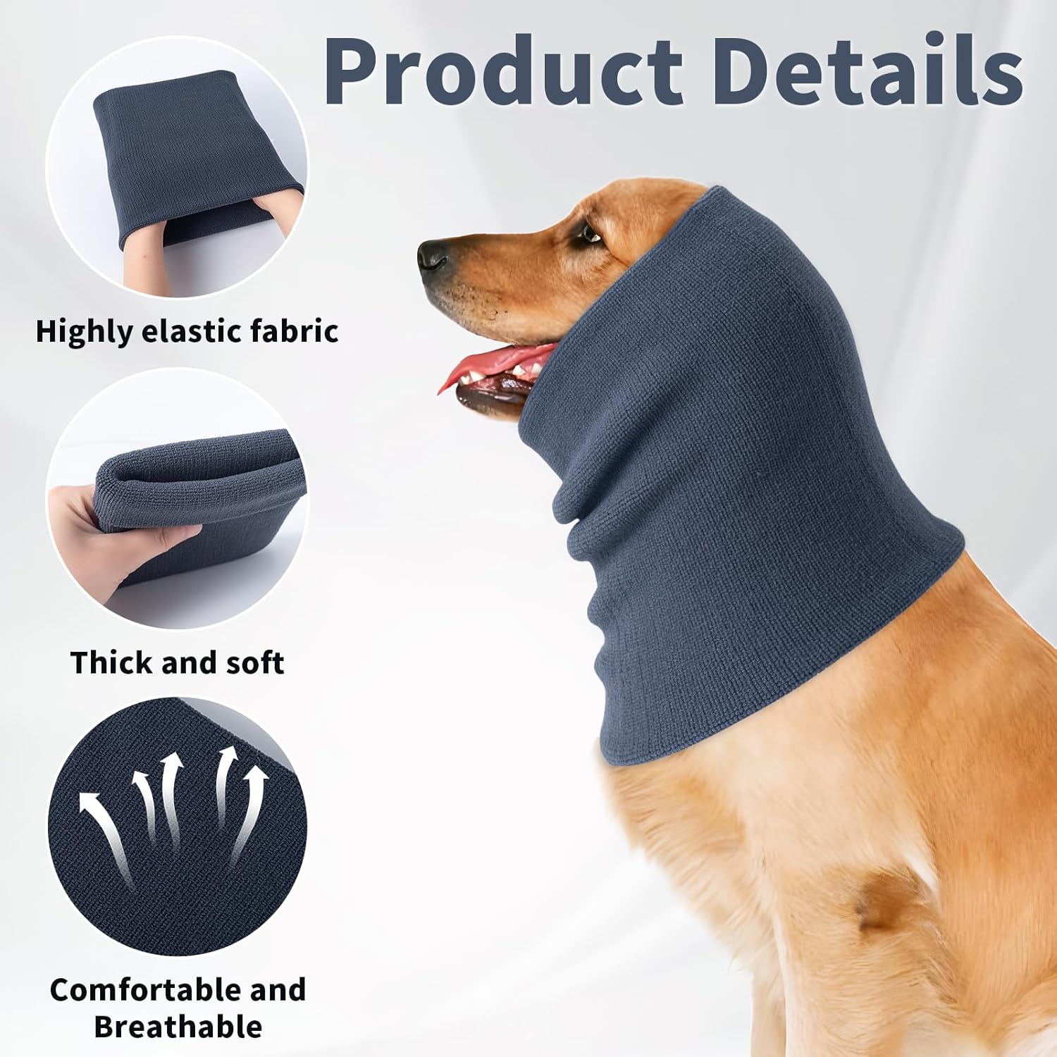 3Pack Dog Calming Hoodie for Small Medium Large Dogs High Elastic Pet Anxiety Relief Ear Wrap Cat Calming Collar Noise Reduce Protection for Fireworks,Thunder,Force Drying (Grey)