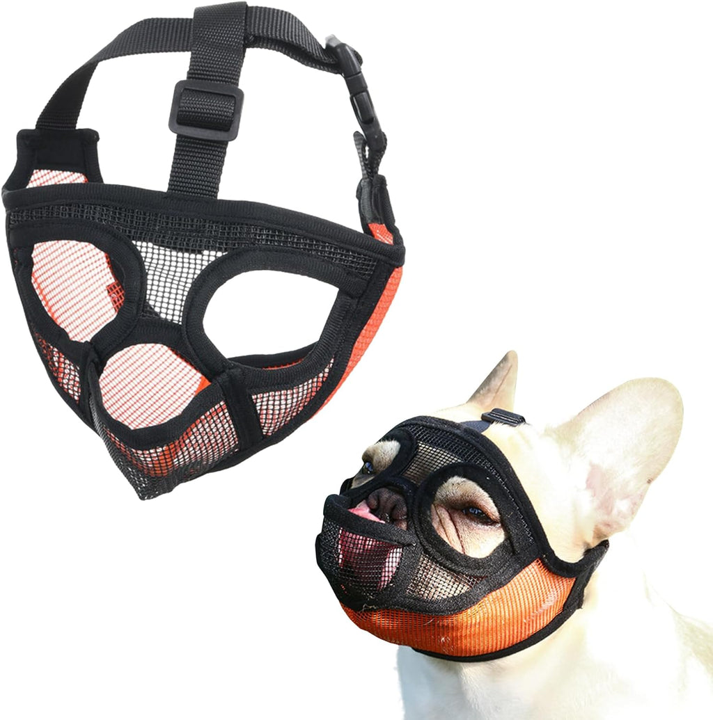 Short Snout Dog Muzzle, French Bulldog Muzzle with Soft Mesh Adjustable Anti Bitting Chewing Barking for Medium Large Breeds Pug/Shih Tzu/Boston Terrier Grey L-3