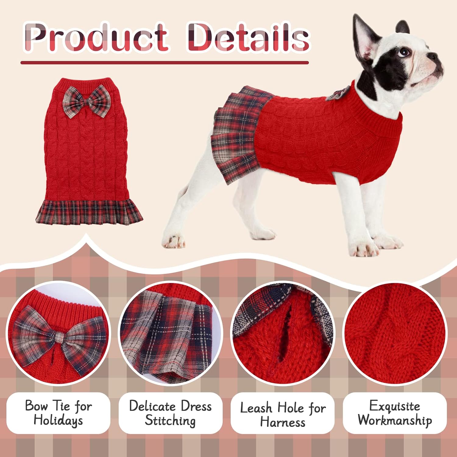 Dog Sweater Warm Pullover Pet Sweater Classic Turtleneck Doggie Knitwear, Puppy Sweaters for Small Medium Dogs Girl Boy