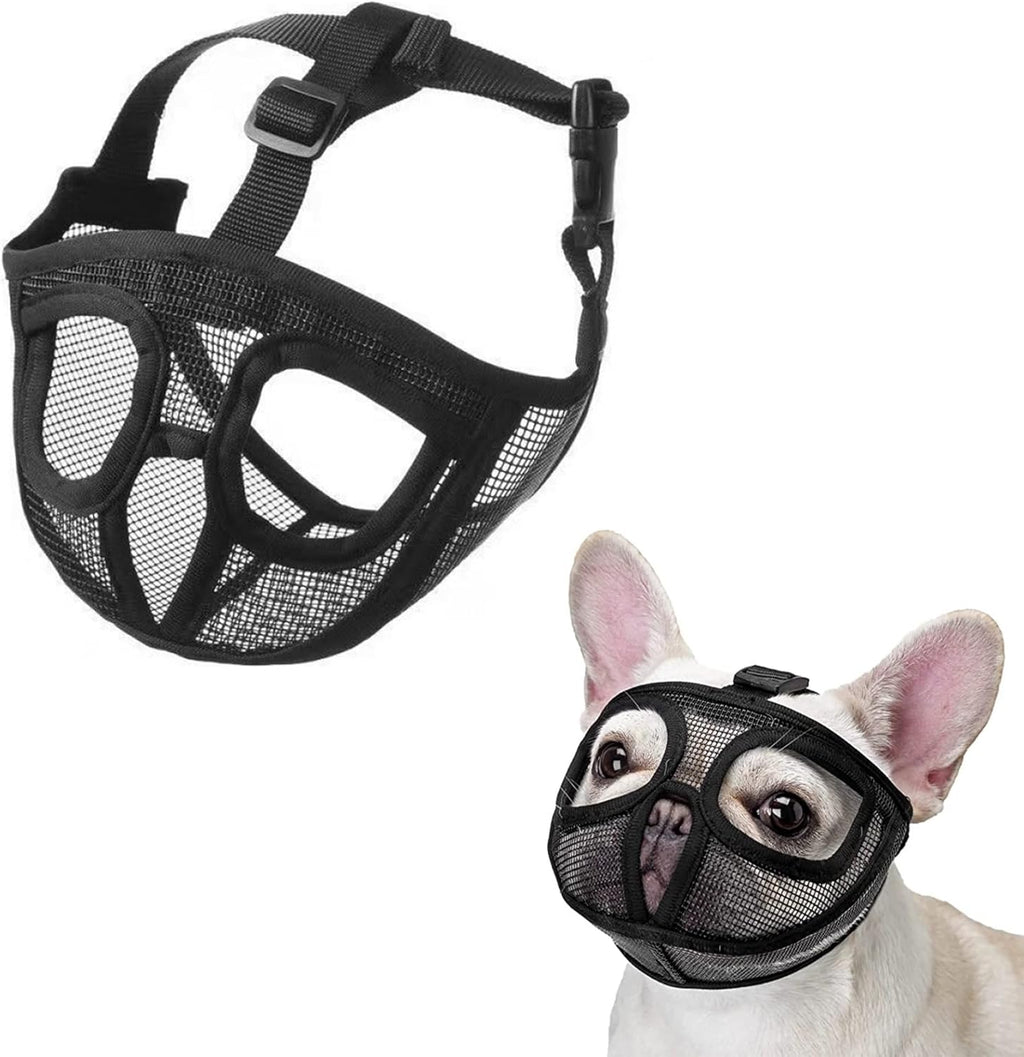Short Snout Dog Muzzle, French Bulldog Muzzle with Soft Mesh Adjustable Anti Bitting Chewing Barking for Medium Large Breeds Pug/Shih Tzu/Boston Terrier Grey L-3