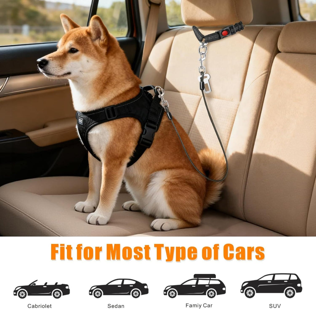 Dog Seat Belt for Car, 2 Pcs Stainless Steel Chew Proof Dog Seatbelt 3 in 1 Harness for Safety Heavy Duty Pet Seat Belt for Medium & Large Dogs (Black+Black)