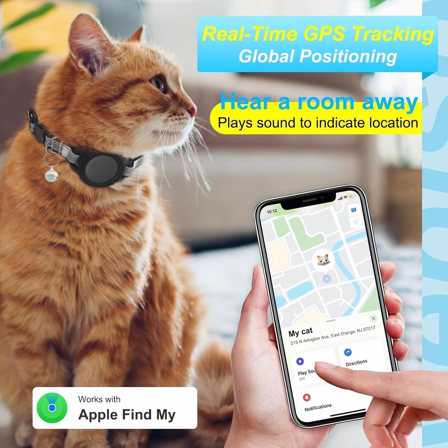GPS Tracker for Cats (1 Pack), mini GPS Cat Tracker, Smart Pet Activity Tracker, No Monthly Fee, Compatible with Apple Find My(iOS Only), Anti-Lost, Finder Tag for Vehicles, Pets, Kids, Items