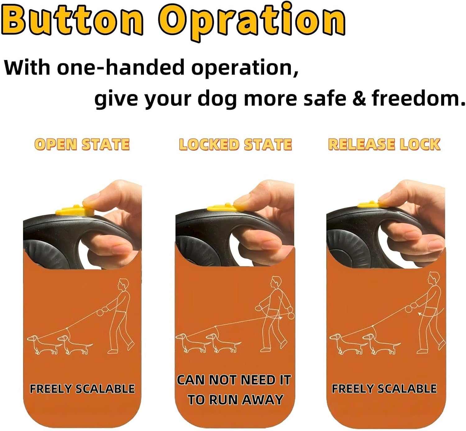 Double Dog Leash for Walking 2 Small Dogs (Up to 33 Lbs Each), Dual Retractable 9.8ft Extendable Strong Nylon Tape Pet Leash with Poop Bags, One-Handed Brake, Pause, Lock (Black)