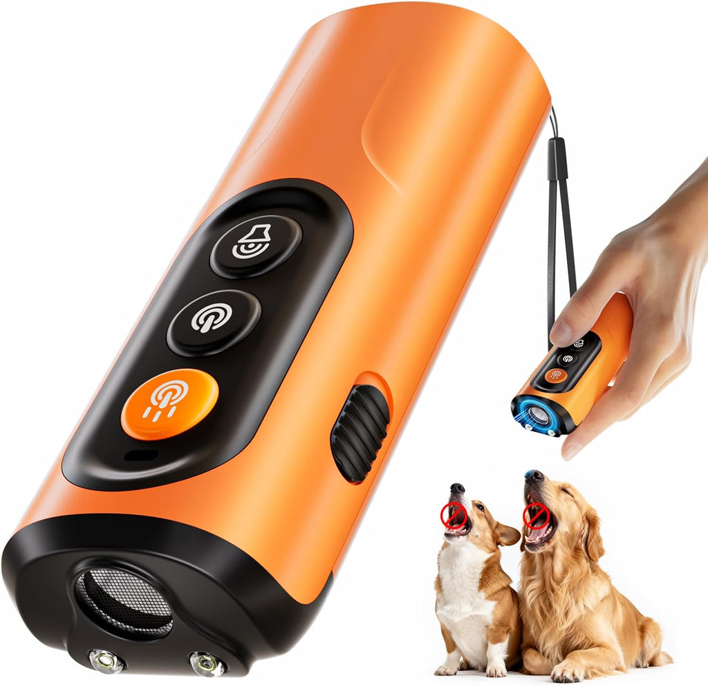 Dog Bark Deterrent Device, 50FT Range Ultrasonic Anti-Barking Tool for Training - Safe & Effective, Rechargeable Orange Handheld with LED for Indoor/Outdoor, Humane No-Collar Alternative