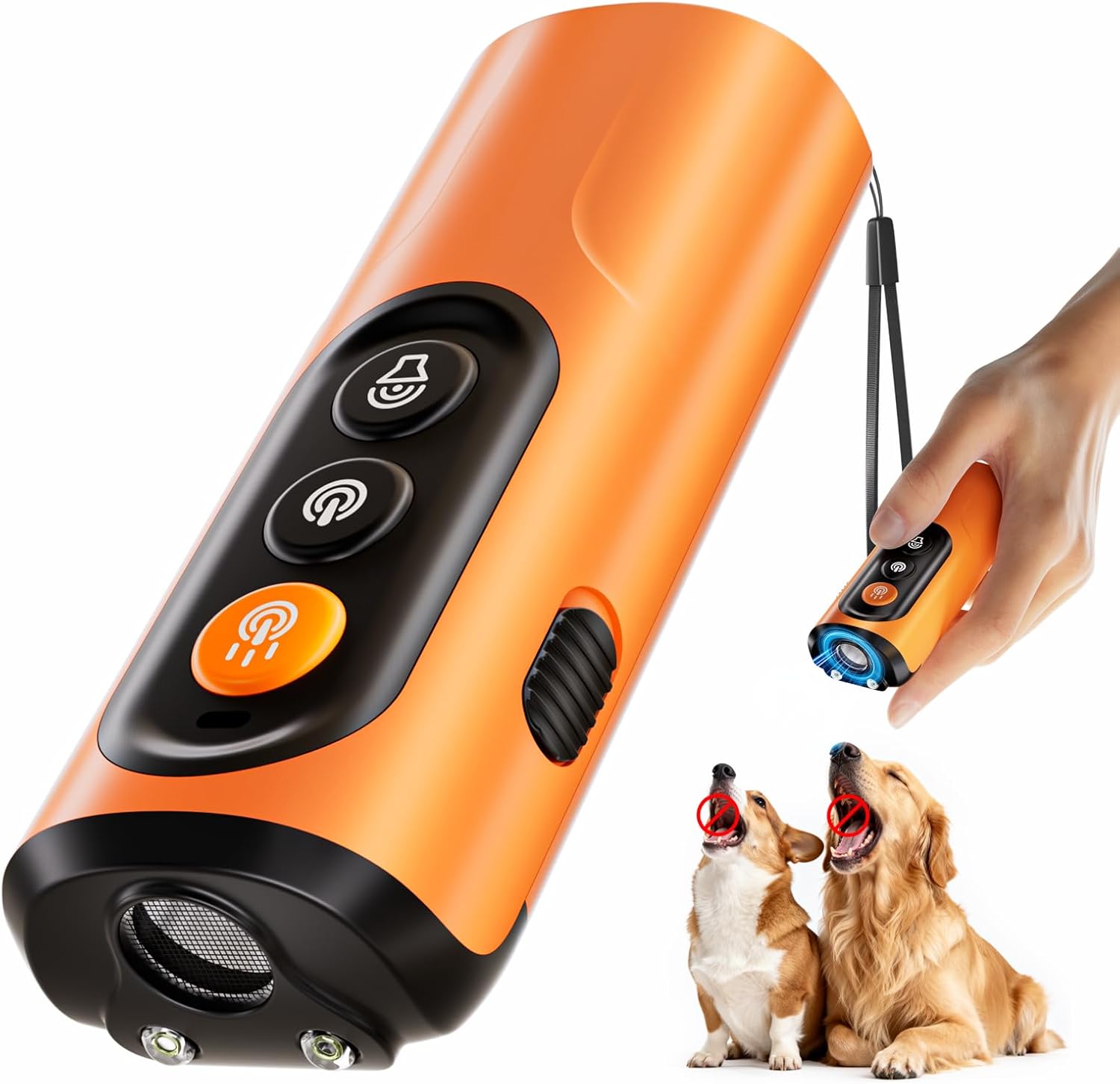 Dog Bark Deterrent Device, 50FT Range Ultrasonic Anti-Barking Tool for Training - Safe & Effective, Rechargeable Orange Handheld with LED for Indoor/Outdoor, Humane No-Collar Alternative