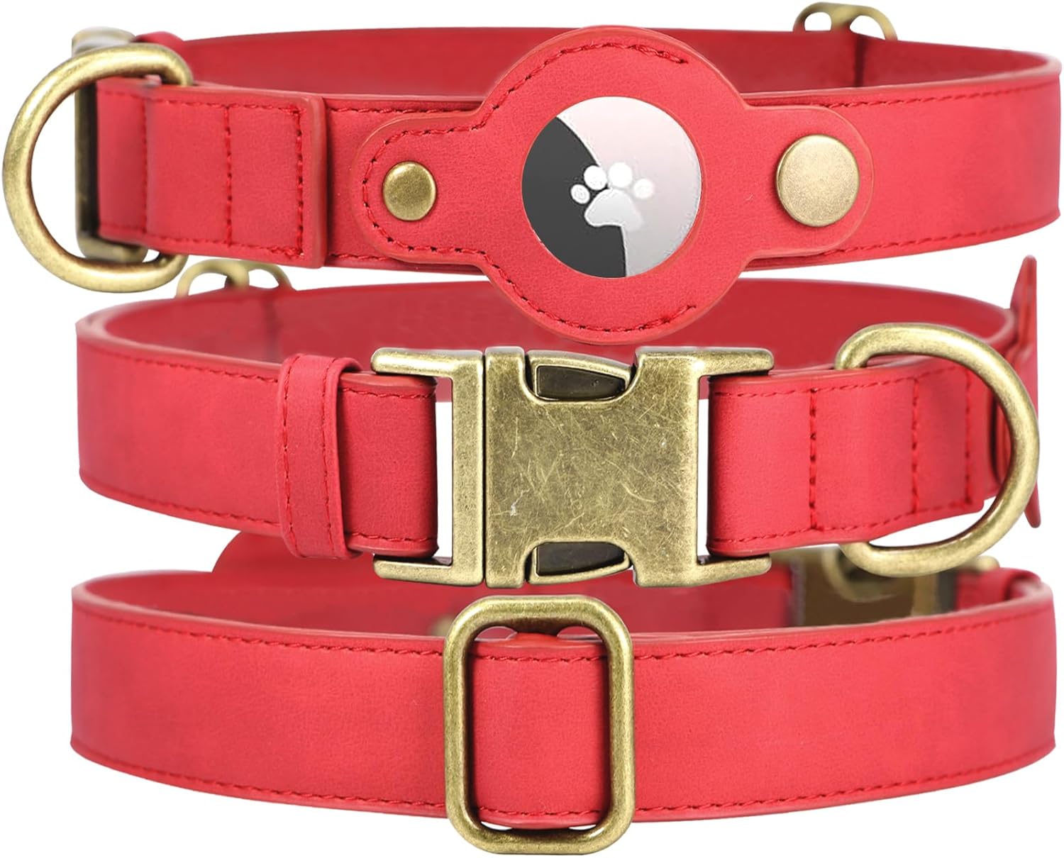 AirTag Dog Collar for Small Dogs Puppy - Soft Leather Dog Collar with Apple AirTag Holder and Metal Buckle - Smart Tracker GPS Apple Air Tag Pet Collars (Red, S)