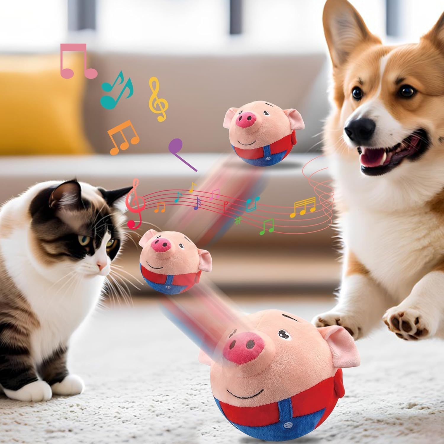 2026 Upgrade Active Moving Pet Plush Toy, Premium Interactive Squeaky Talking Moving Dog Ball Toy, Washable Cartoon Pig Plush Toy for Dogs Puppies to Keep Them Busy (#A3)