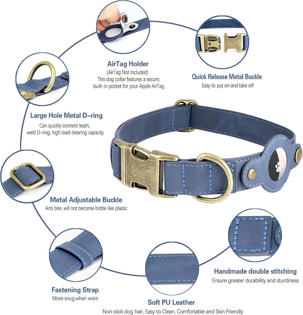 AirTag Dog Collar for Small Dogs Puppy - Soft Leather Dog Collar with Apple AirTag Holder and Metal Buckle - Smart Tracker GPS Apple Air Tag Pet Collars (Red, S)