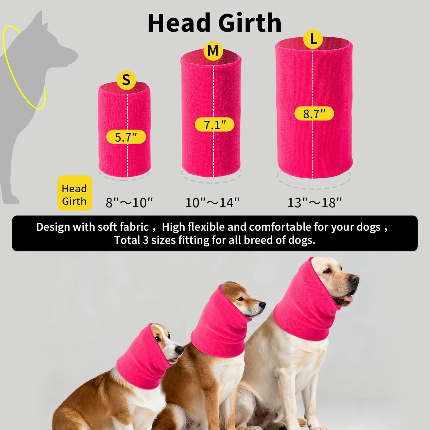 3Pack Dog Calming Hoodie for Small Medium Large Dogs High Elastic Pet Anxiety Relief Ear Wrap Cat Calming Collar Noise Reduce Protection for Fireworks,Thunder,Force Drying (Grey)