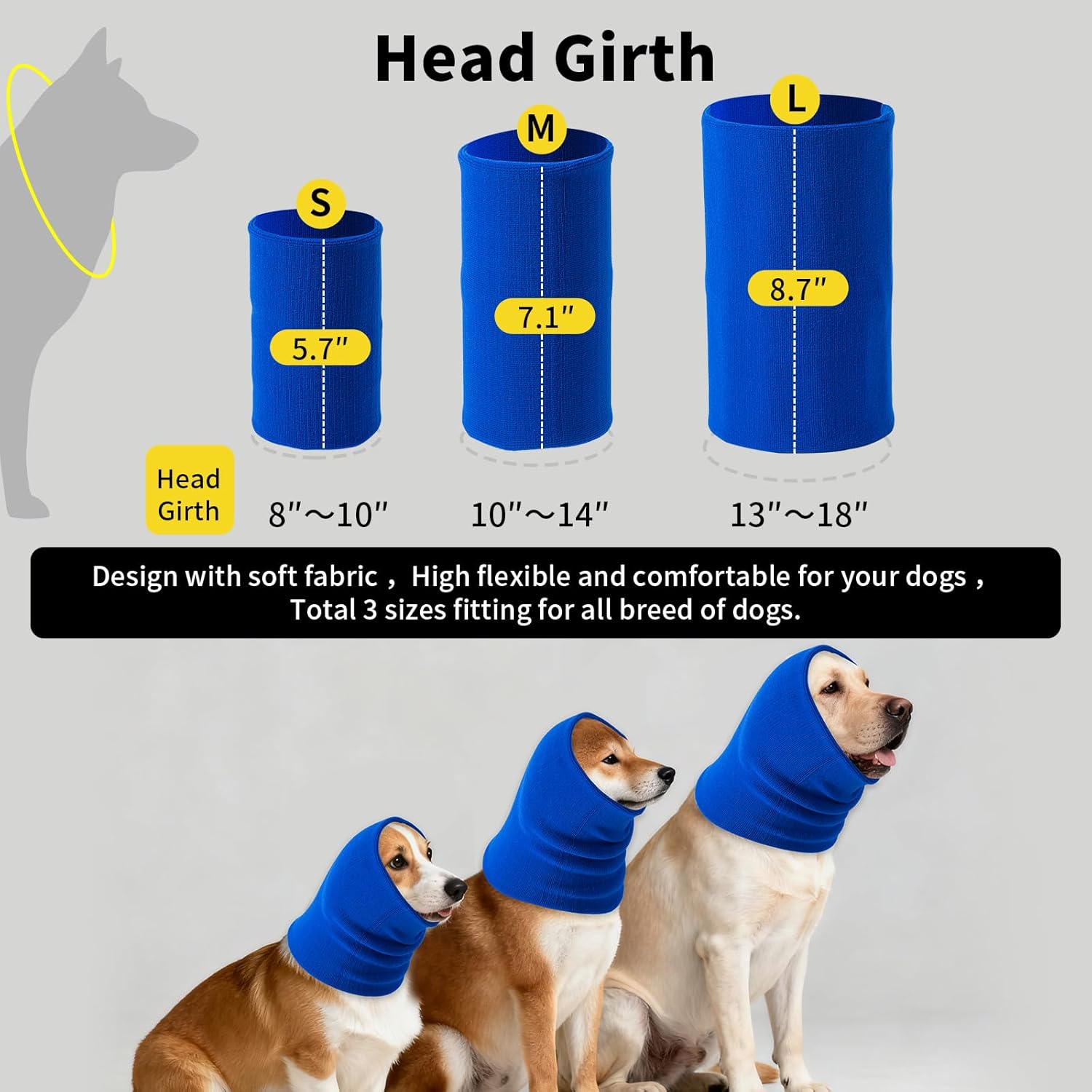 3Pack Dog Calming Hoodie for Small Medium Large Dogs High Elastic Pet Anxiety Relief Ear Wrap Cat Calming Collar Noise Reduce Protection for Fireworks,Thunder,Force Drying (Grey)