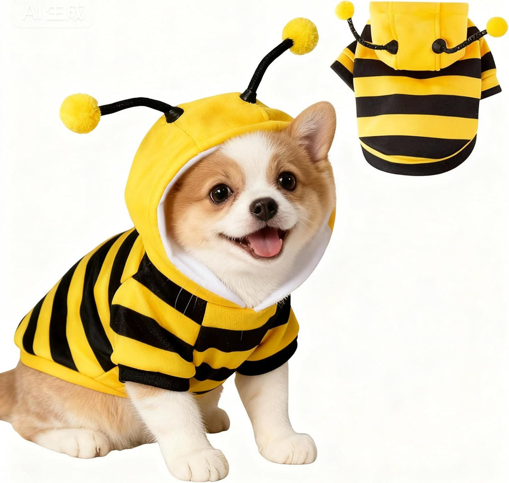Cat Bee Costume Cat Christmas Costume Cute Cats Clothes Pet Cats Hoodie Warm Kitten Bumblebee Outfit Dog Bee Costumes Holiday Cosplay Puppy Bees Stripes Clothes(Yellow,XS)
