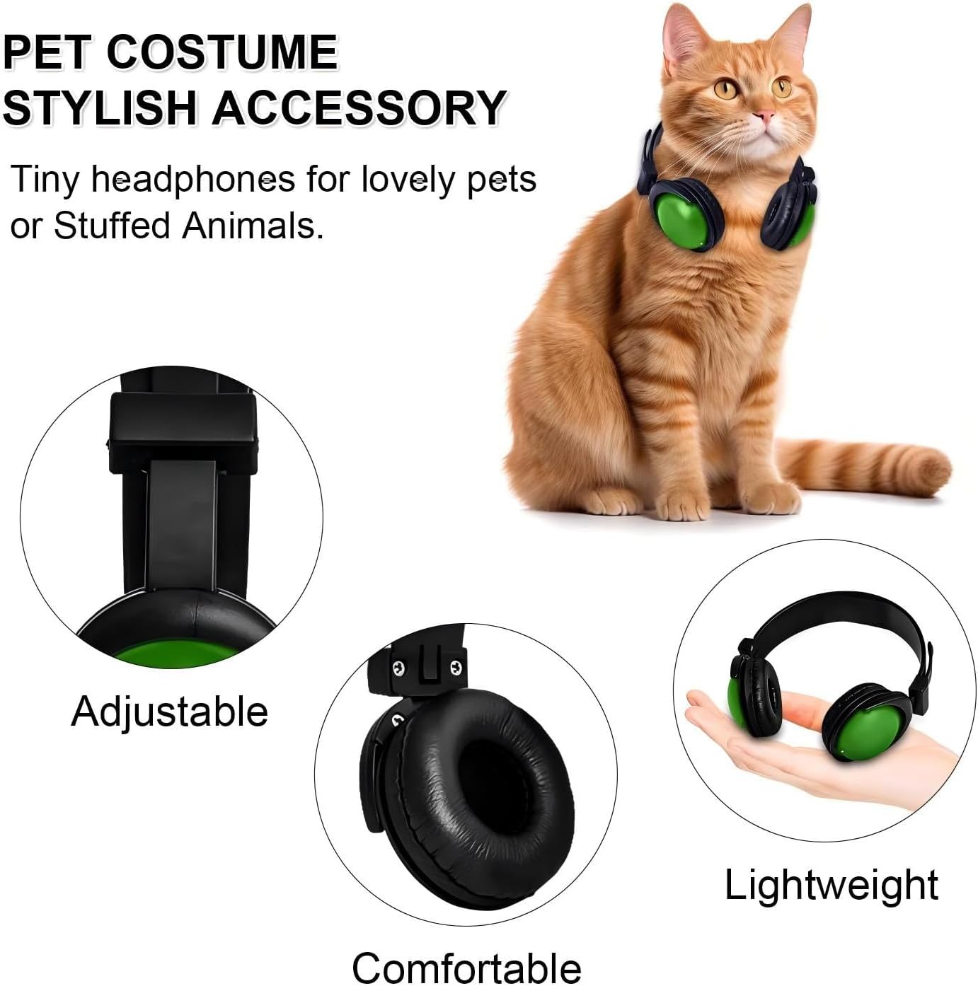Pet Headphones for Small Dogs & Cats-Adjustable Headband Costume Accessories for Stuffed Animals Dress Up-Cute Party Favors, Cosplay Props, Photo Shoot Supplies-Black&Pink