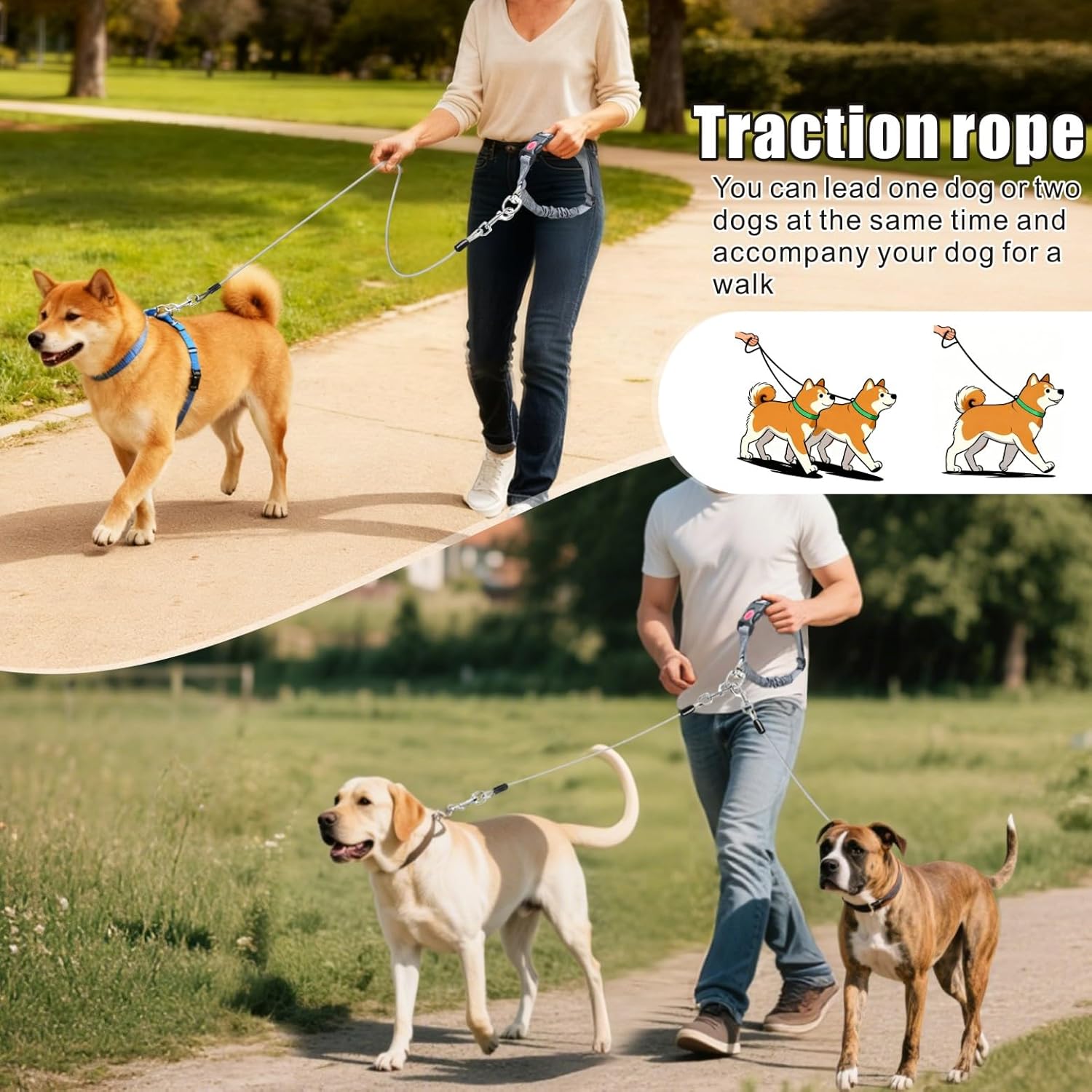 Dog Seat Belt for Car, 2 Pcs Stainless Steel Chew Proof Dog Seatbelt 3 in 1 Harness for Safety Heavy Duty Pet Seat Belt for Medium & Large Dogs (Black+Black)