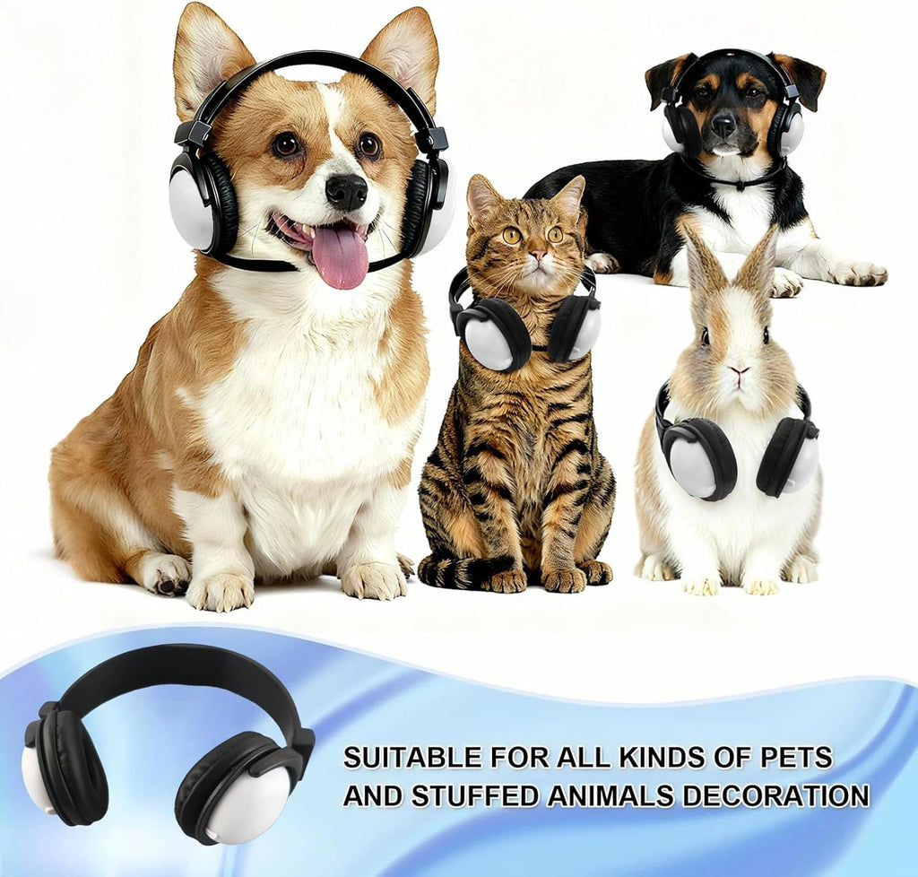 Pet Headphones for Small Dogs & Cats-Adjustable Headband Costume Accessories for Stuffed Animals Dress Up-Cute Party Favors, Cosplay Props, Photo Shoot Supplies-Black&Pink