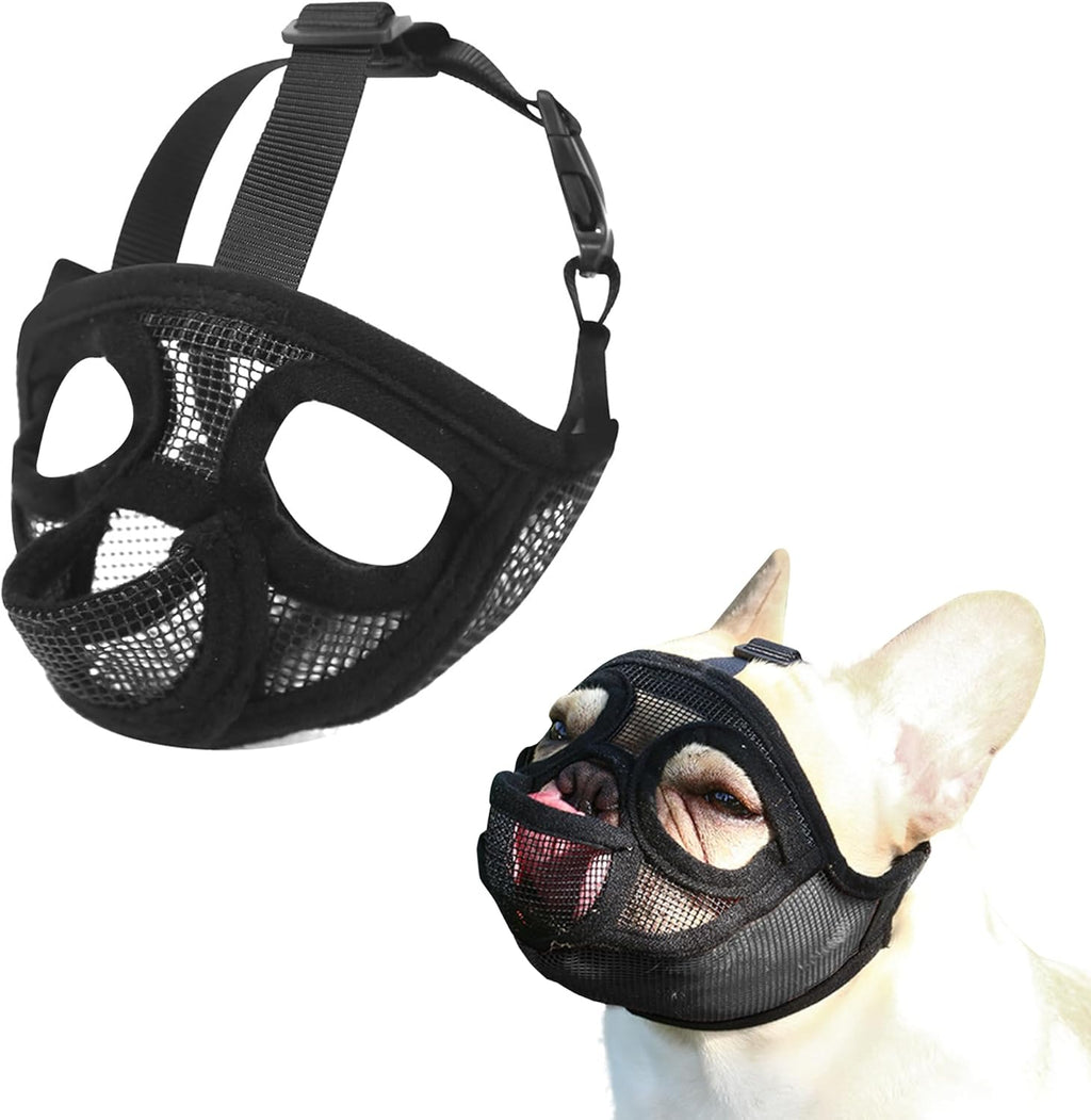 Short Snout Dog Muzzle, French Bulldog Muzzle with Soft Mesh Adjustable Anti Bitting Chewing Barking for Medium Large Breeds Pug/Shih Tzu/Boston Terrier Grey L-3
