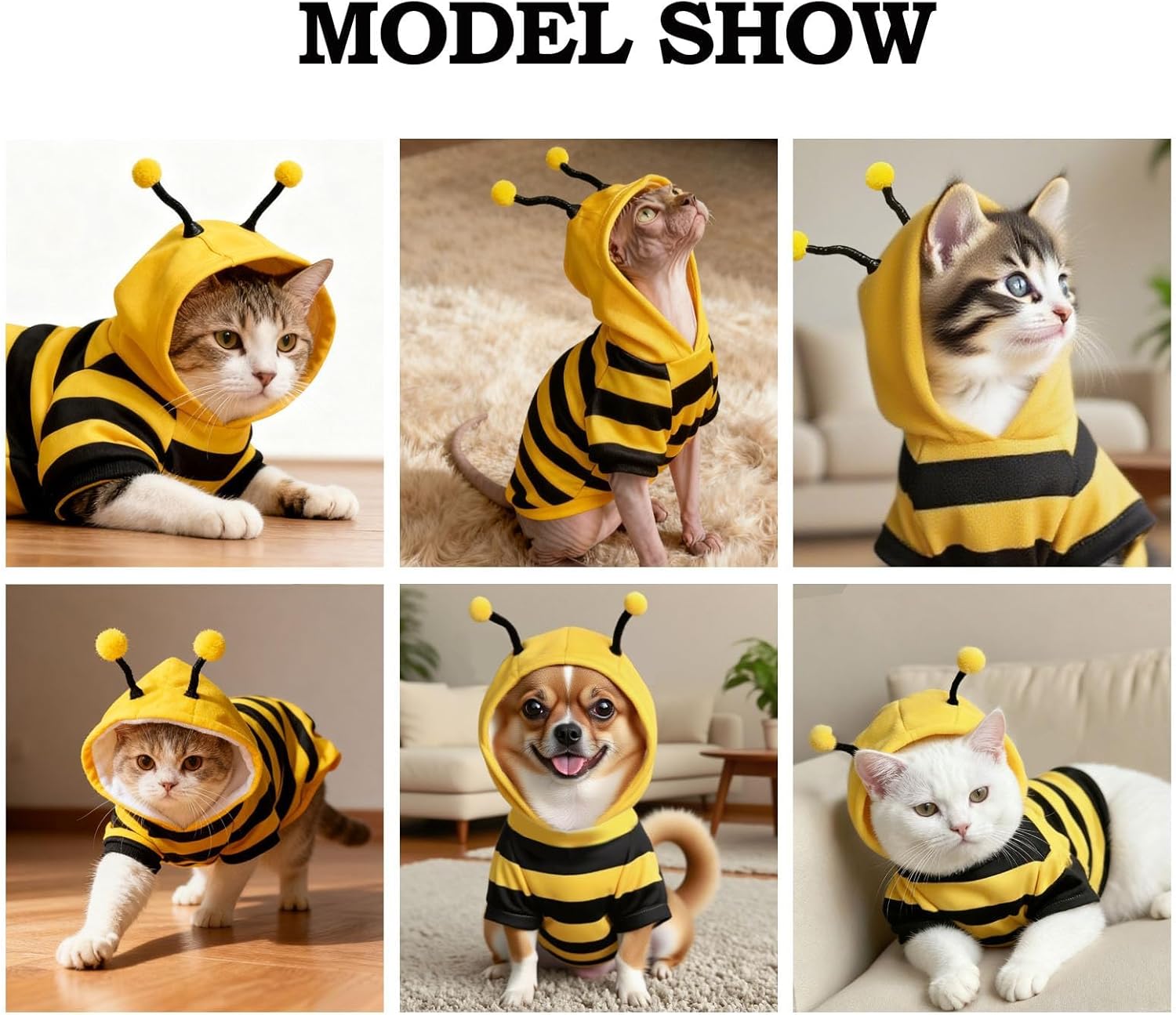 Cat Bee Costume Cat Christmas Costume Cute Cats Clothes Pet Cats Hoodie Warm Kitten Bumblebee Outfit Dog Bee Costumes Holiday Cosplay Puppy Bees Stripes Clothes(Yellow,XS)