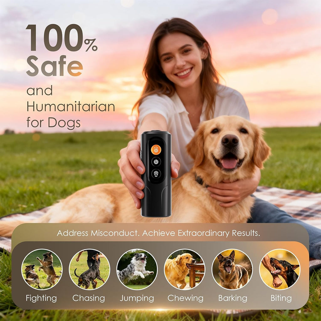 Dog Bark Deterrent Device, 50FT Range Ultrasonic Anti-Barking Tool for Training - Safe & Effective, Rechargeable Orange Handheld with LED for Indoor/Outdoor, Humane No-Collar Alternative