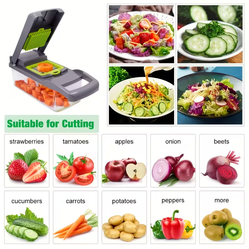 15pcs multifunctional vegetable chopper-stainless steel blade, handle food grinder, vegetable slicer, and onion chopper- suitable for french fries, large capacity slicers, and shredders-perfect for daily kitchen use-an excellent gift for housewives