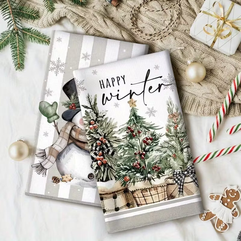 6pcs Festive Christmas Kitchen Towels - 23.62x15.75 Inch, Polyester, Quick-Dry, Absorbent, with Snowman, Reindeer, and Holiday Designs for Kitchen, Dining, and Holiday Decor, Christmas Kitchen Decor