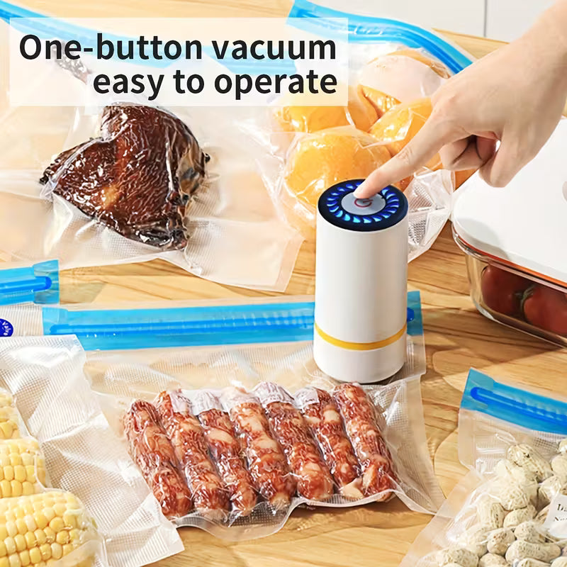 Food Vacuum Storage Bag and Handheld Electric Vacuum Machine Set, 3 Sizes Vacuum Sealed Zipper Bags with 1 Pack of Electric Pump, Large Medium Small Vacuum Zipper Bags for Refrigerator Storage, Food Freshness Preservation Bags