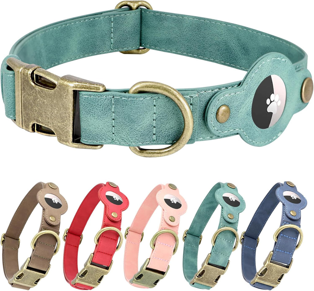 AirTag Dog Collar for Small Dogs Puppy - Soft Leather Dog Collar with Apple AirTag Holder and Metal Buckle - Smart Tracker GPS Apple Air Tag Pet Collars (Red, S)