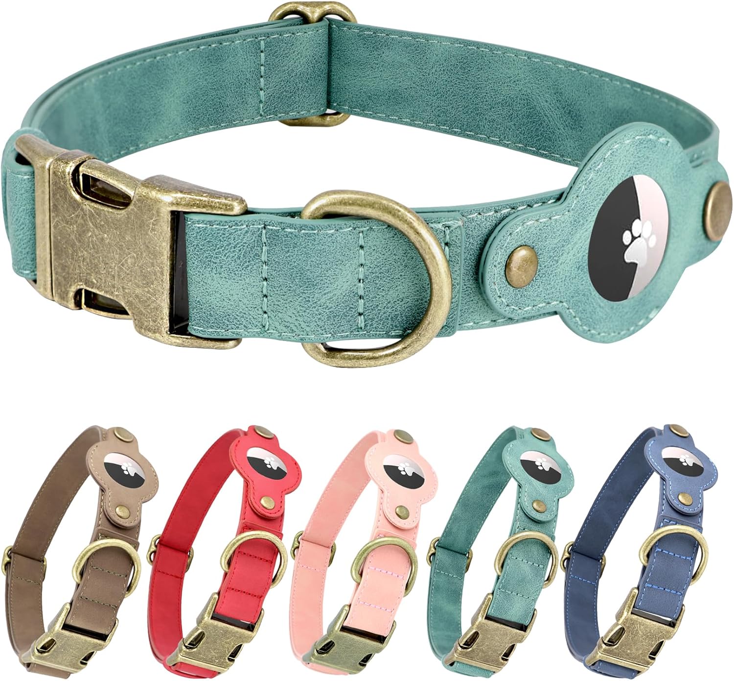 AirTag Dog Collar for Small Dogs Puppy - Soft Leather Dog Collar with Apple AirTag Holder and Metal Buckle - Smart Tracker GPS Apple Air Tag Pet Collars (Red, S)