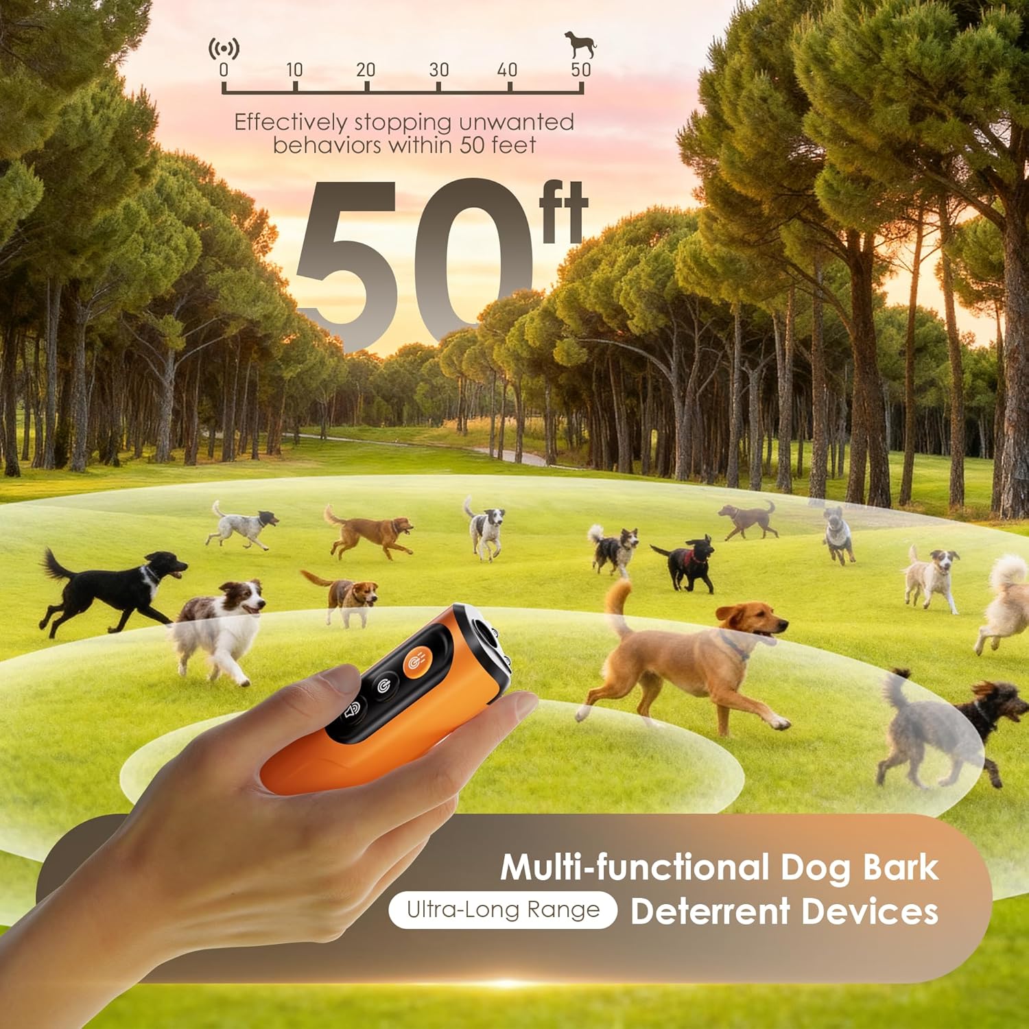 Dog Bark Deterrent Device, 50FT Range Ultrasonic Anti-Barking Tool for Training - Safe & Effective, Rechargeable Orange Handheld with LED for Indoor/Outdoor, Humane No-Collar Alternative