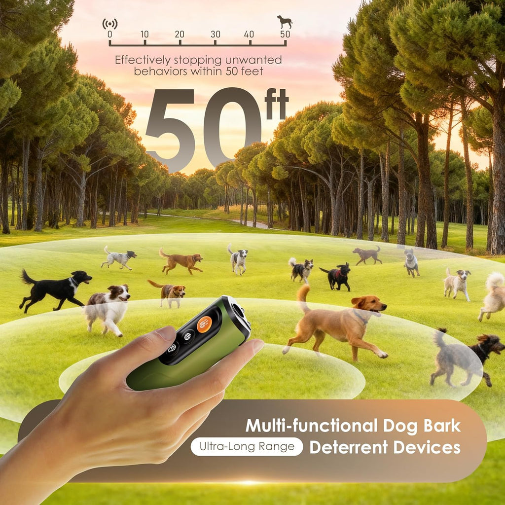Dog Bark Deterrent Device, 50FT Range Ultrasonic Anti-Barking Tool for Training - Safe & Effective, Rechargeable Orange Handheld with LED for Indoor/Outdoor, Humane No-Collar Alternative