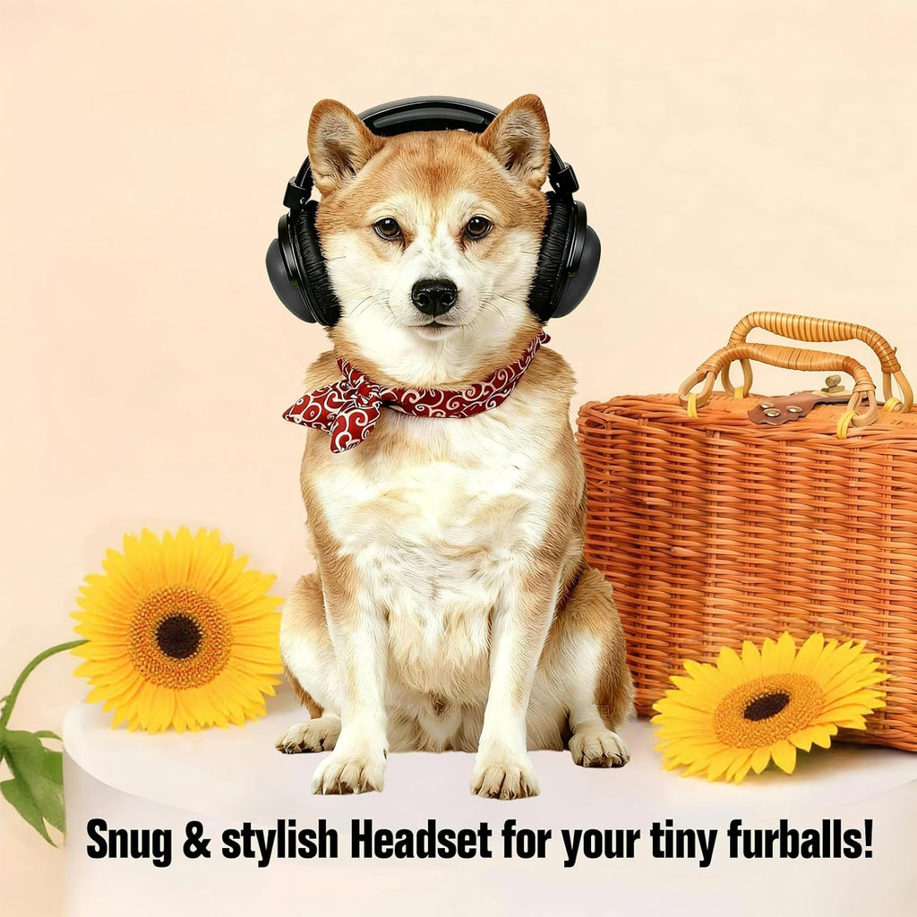 Pet Headphones for Small Dogs & Cats-Adjustable Headband Costume Accessories for Stuffed Animals Dress Up-Cute Party Favors, Cosplay Props, Photo Shoot Supplies-Black&Pink