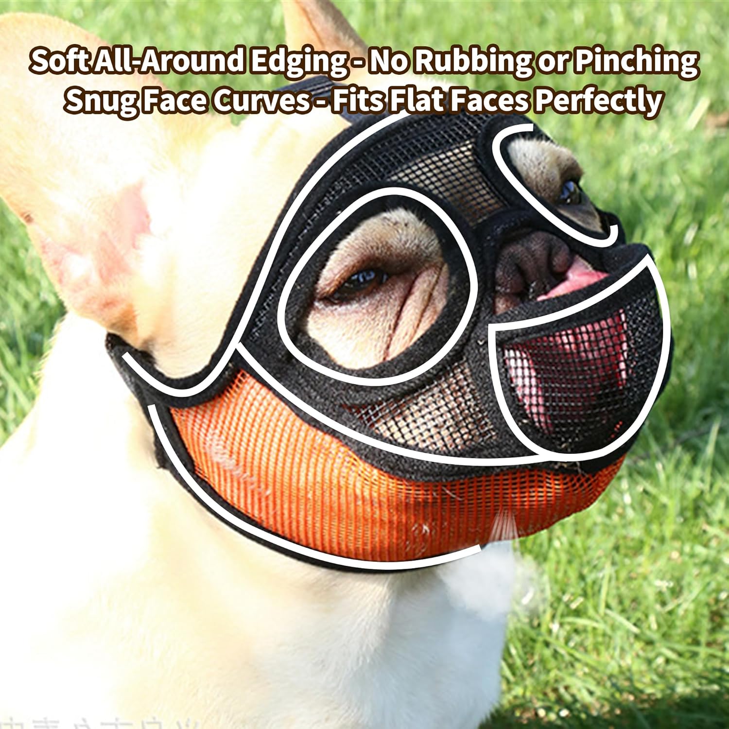 Short Snout Dog Muzzle, French Bulldog Muzzle with Soft Mesh Adjustable Anti Bitting Chewing Barking for Medium Large Breeds Pug/Shih Tzu/Boston Terrier Grey L-3