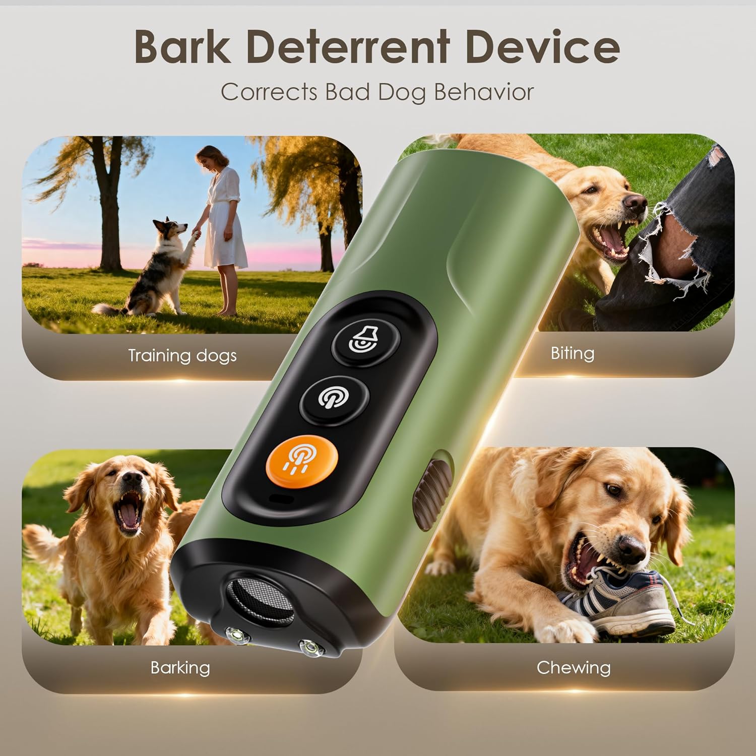 Dog Bark Deterrent Device, 50FT Range Ultrasonic Anti-Barking Tool for Training - Safe & Effective, Rechargeable Orange Handheld with LED for Indoor/Outdoor, Humane No-Collar Alternative