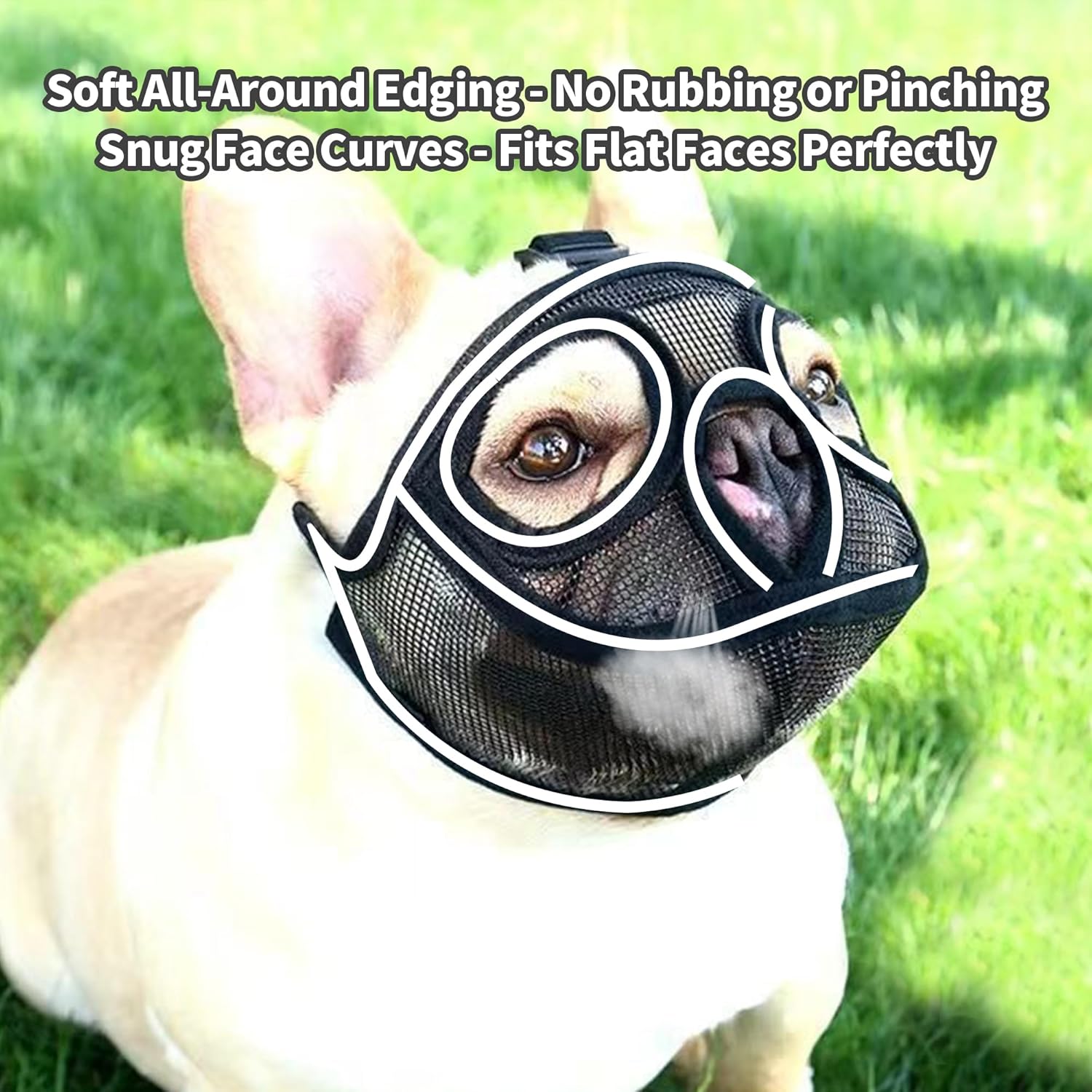 Short Snout Dog Muzzle, French Bulldog Muzzle with Soft Mesh Adjustable Anti Bitting Chewing Barking for Medium Large Breeds Pug/Shih Tzu/Boston Terrier Grey L-3