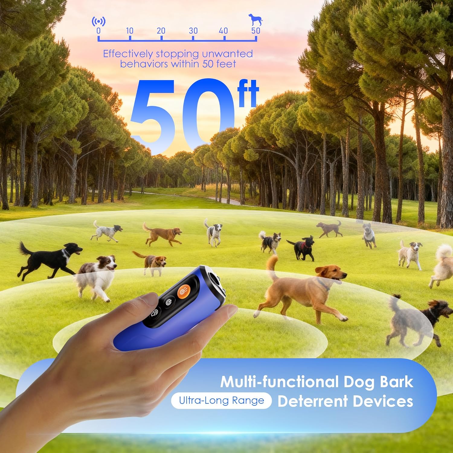 Dog Bark Deterrent Device, 50FT Range Ultrasonic Anti-Barking Tool for Training - Safe & Effective, Rechargeable Orange Handheld with LED for Indoor/Outdoor, Humane No-Collar Alternative