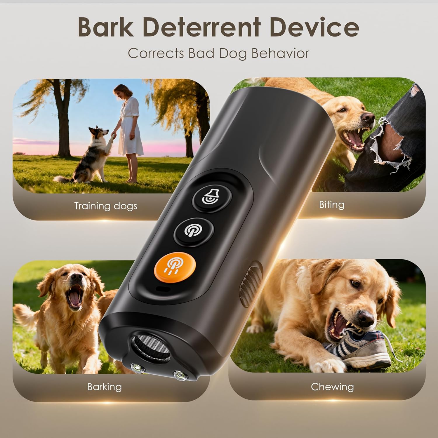Dog Bark Deterrent Device, 50FT Range Ultrasonic Anti-Barking Tool for Training - Safe & Effective, Rechargeable Orange Handheld with LED for Indoor/Outdoor, Humane No-Collar Alternative