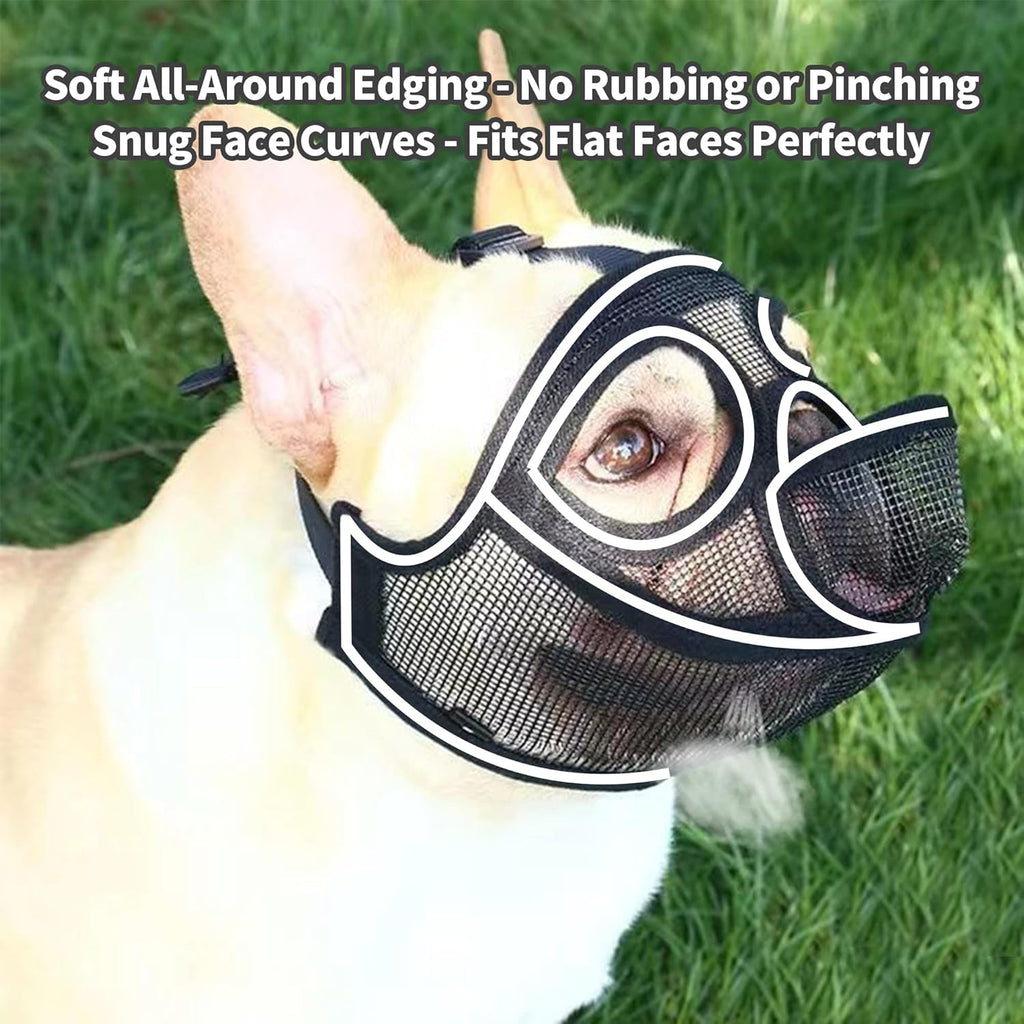 Short Snout Dog Muzzle, French Bulldog Muzzle with Soft Mesh Adjustable Anti Bitting Chewing Barking for Medium Large Breeds Pug/Shih Tzu/Boston Terrier Grey L-3