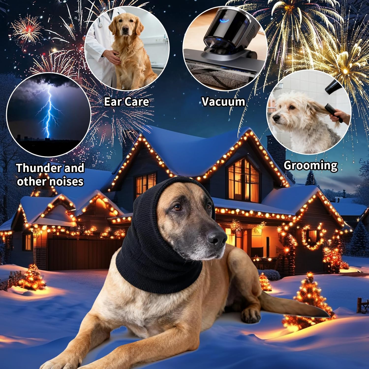 3Pack Dog Calming Hoodie for Small Medium Large Dogs High Elastic Pet Anxiety Relief Ear Wrap Cat Calming Collar Noise Reduce Protection for Fireworks,Thunder,Force Drying (Grey)