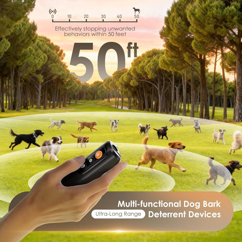 Dog Bark Deterrent Device, 50FT Range Ultrasonic Anti-Barking Tool for Training - Safe & Effective, Rechargeable Orange Handheld with LED for Indoor/Outdoor, Humane No-Collar Alternative