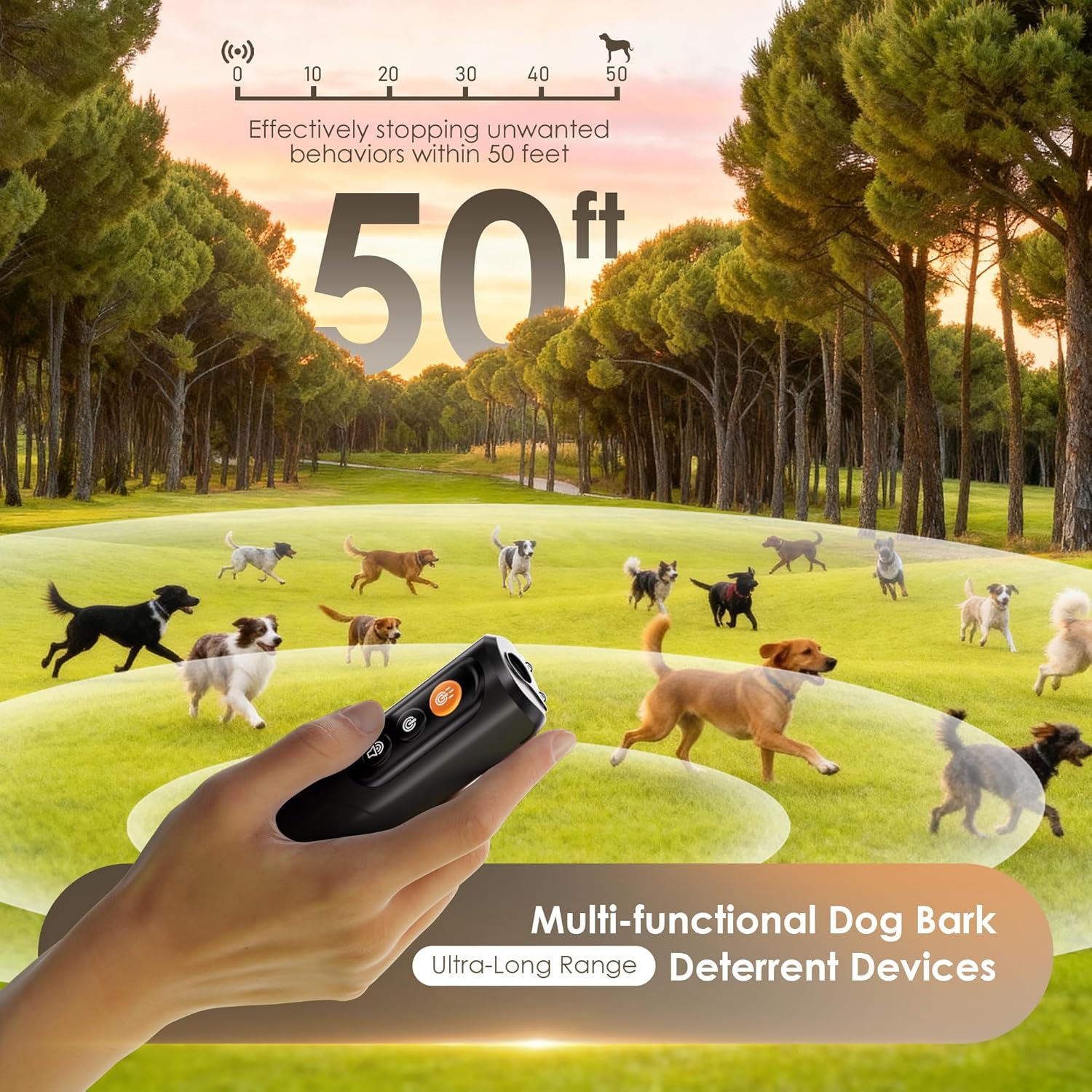 Dog Bark Deterrent Device, 50FT Range Ultrasonic Anti-Barking Tool for Training - Safe & Effective, Rechargeable Orange Handheld with LED for Indoor/Outdoor, Humane No-Collar Alternative