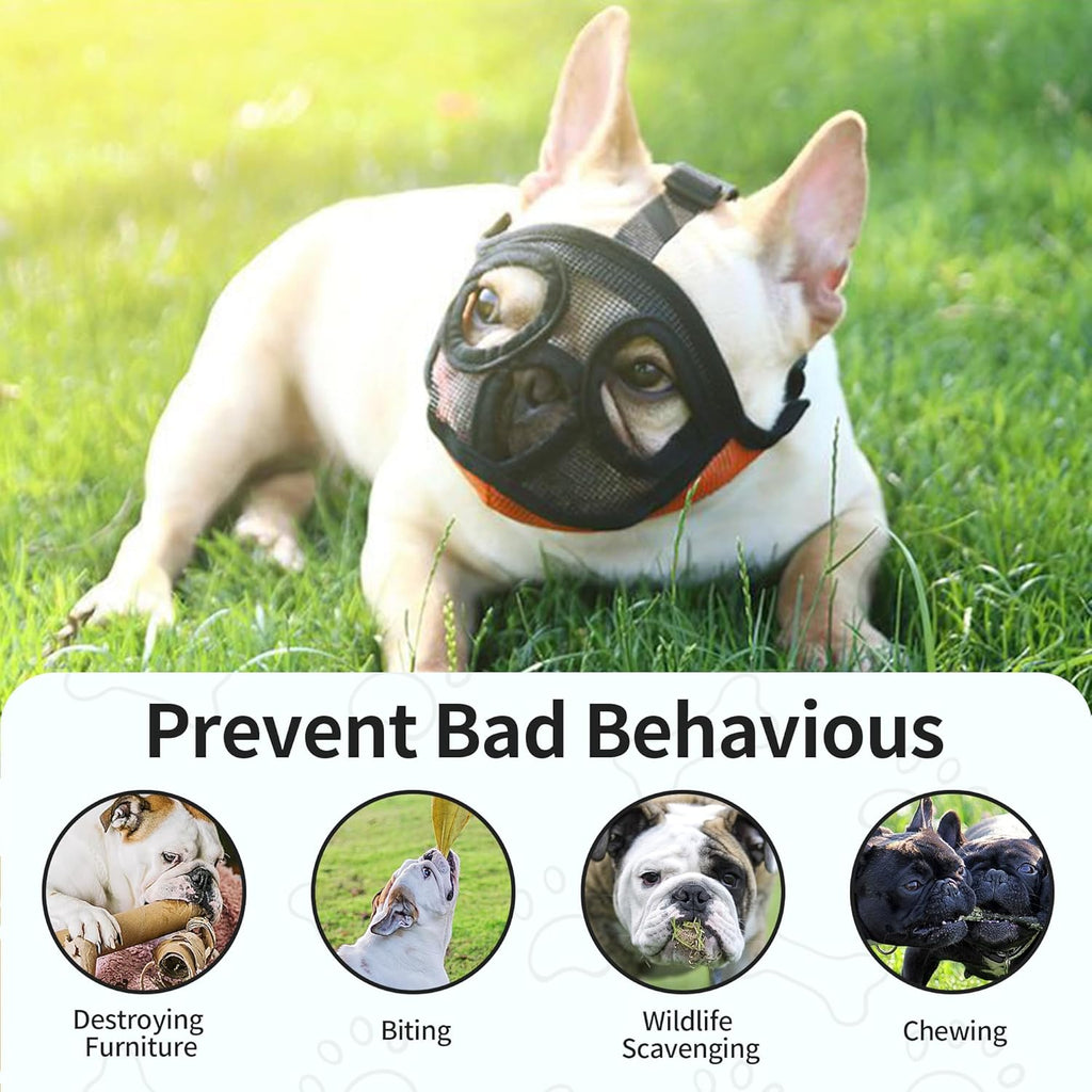 Short Snout Dog Muzzle, French Bulldog Muzzle with Soft Mesh Adjustable Anti Bitting Chewing Barking for Medium Large Breeds Pug/Shih Tzu/Boston Terrier Grey L-3