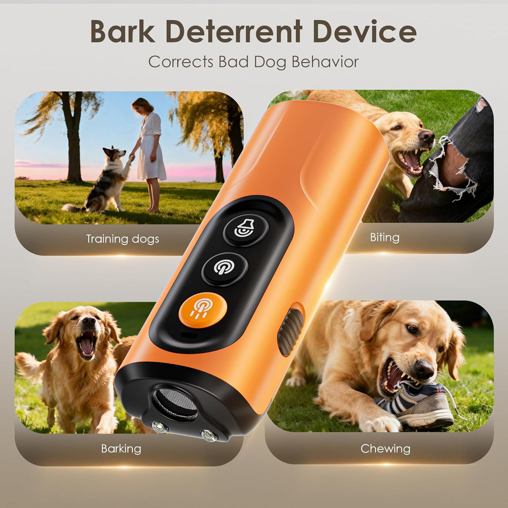 Dog Bark Deterrent Device, 50FT Range Ultrasonic Anti-Barking Tool for Training - Safe & Effective, Rechargeable Orange Handheld with LED for Indoor/Outdoor, Humane No-Collar Alternative