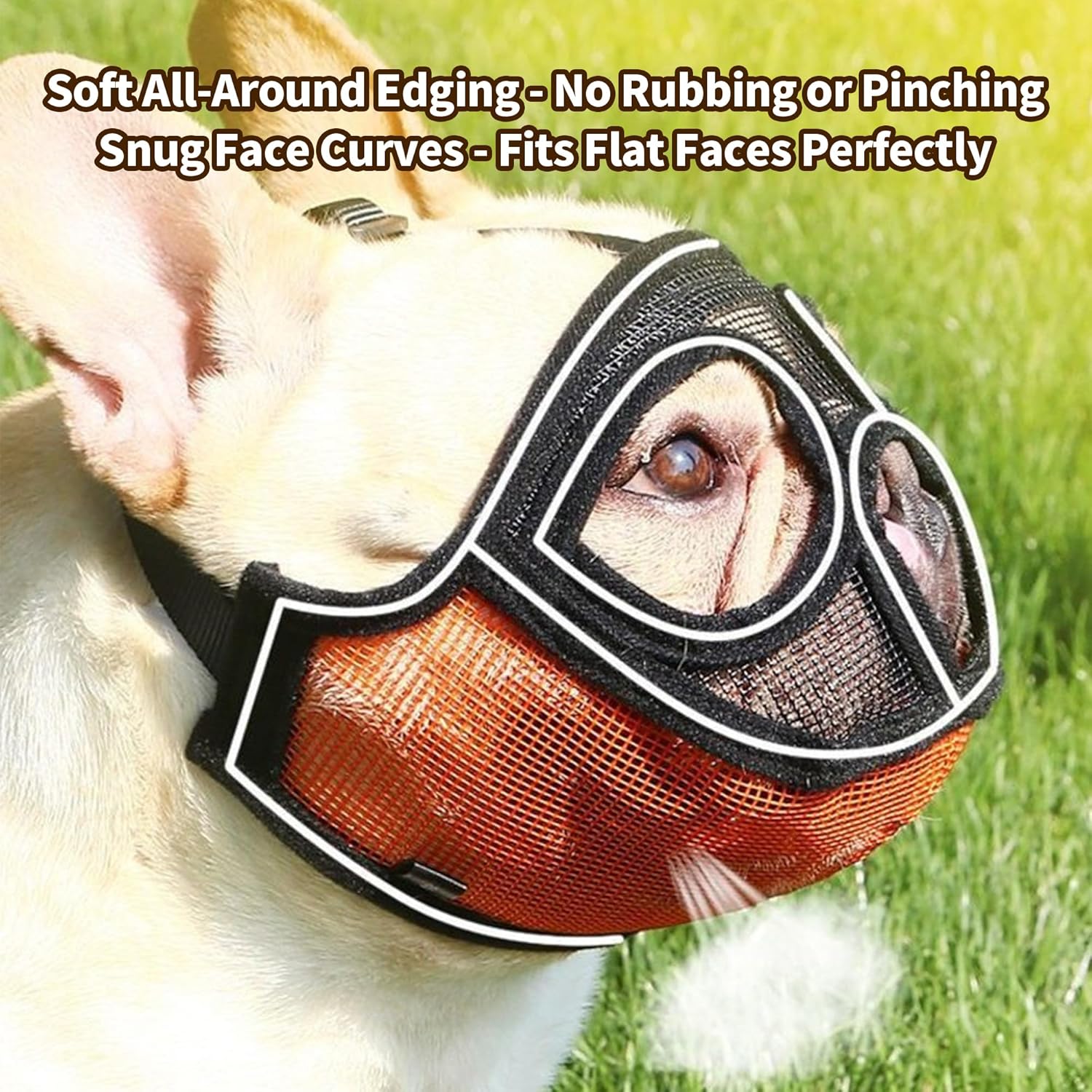 Short Snout Dog Muzzle, French Bulldog Muzzle with Soft Mesh Adjustable Anti Bitting Chewing Barking for Medium Large Breeds Pug/Shih Tzu/Boston Terrier Grey L-3