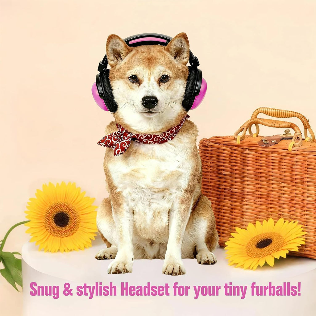 Pet Headphones for Small Dogs & Cats-Adjustable Headband Costume Accessories for Stuffed Animals Dress Up-Cute Party Favors, Cosplay Props, Photo Shoot Supplies-Black&Pink